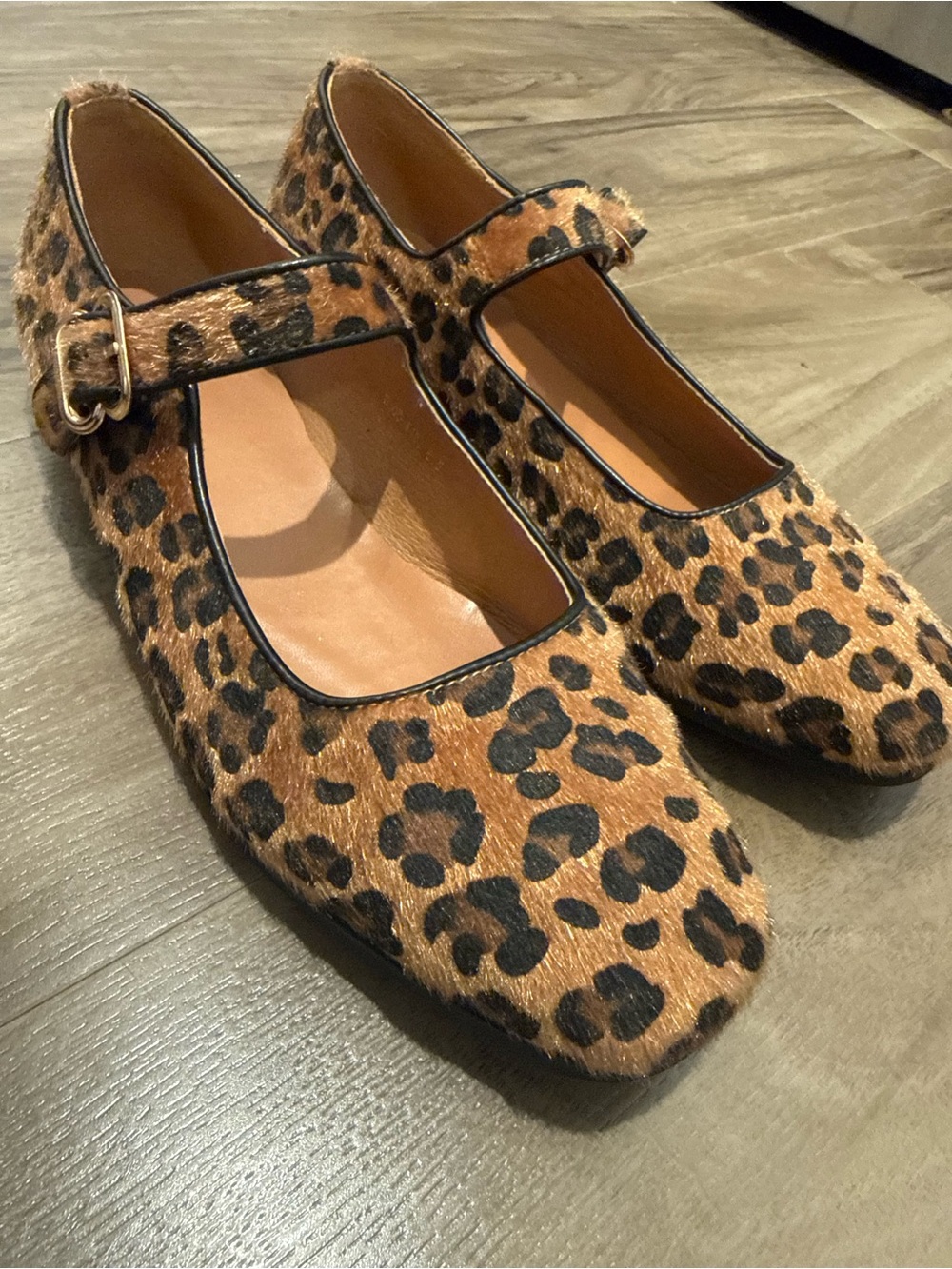 Leopard Calf Hair Mary Jane Flats Size 8.5 Ballet Shoes Quiet Luxury Coquette - Picture 2 of 8